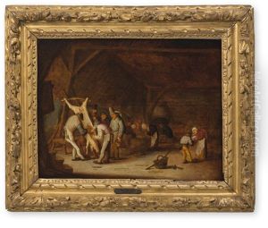 Interieur Mit Bauern Beim Schlachten Eines Schweins by Bartholomeus Molenaer