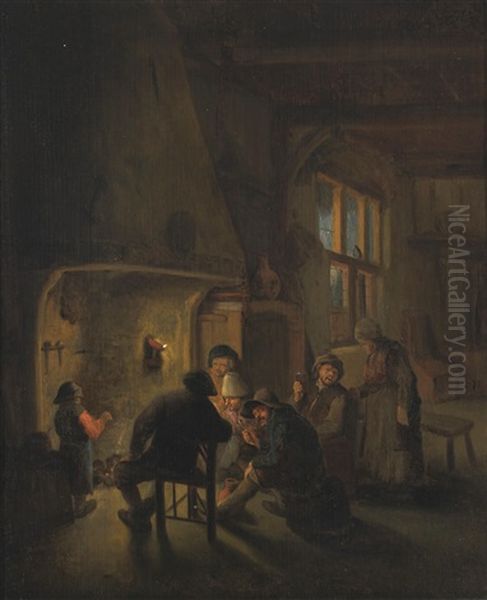 A Tavern Interior With Figures Gathered Around A Fire - view 1