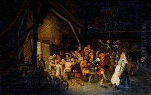 A Barn Interior With Peasants Feasting And Dancing