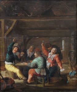 An Interior With Peasants Drinking And Playing Cards by Bartholomeus Molenaer