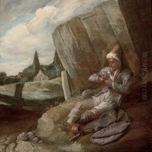 A Peasant Resting By A Fence