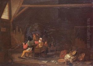 An Interior With Peasant Figures Seated Around A Table by Bartholomeus Molenaer