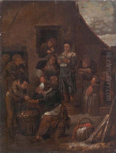Peasants By A Building With An Apple Seller - view 1