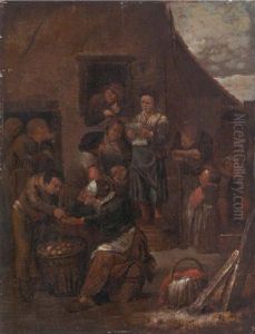 Peasants By A Building With An Apple Seller