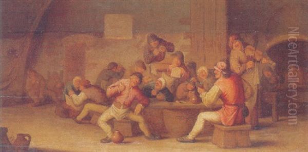 Boors Drinking, Smoking And Listening To A Violin Player In An Inn - view 1