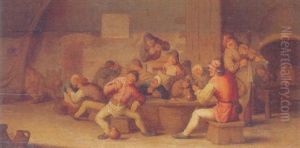 Boors Drinking, Smoking And Listening To A Violin Player In An Inn by Bartholomeus Molenaer