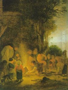Kinder Schuren Ein Nachtliches Feuer Kinder Schuren Ein Nachtliches Feuer