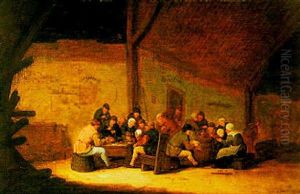 Peasants Carrousing In A Barn by Bartholomeus Molenaer