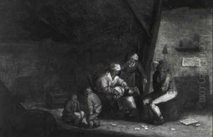 Bauernfamilie In Einer Scheune by Bartholomeus Molenaer