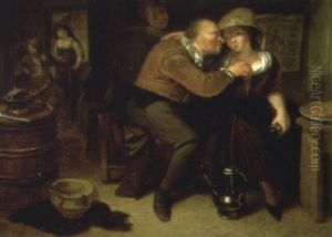 Tavern Interior With A Peasant Making An Amorous Advance To A Serving Girl by Bartholomeus Molenaer