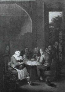 A Peasant Family Saying Grace Around A Table Laden With Food, Whilst A Mother Suckles Her Child by Bartholomeus Molenaer