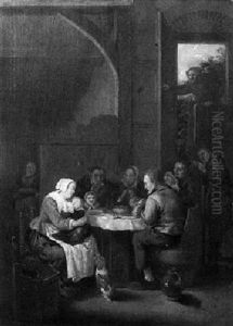 A Peasant Family Saying Grace Around A Table Laiden With    Food, Whilst A Mother Suckles Her Child by Bartholomeus Molenaer