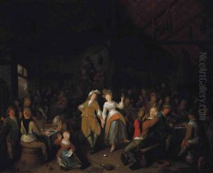 Peasants In A Barn Interior Dancing And Merrymaking