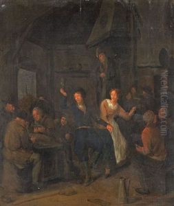 Taverneninterieur Mit Kartenspielern Und Tanzenden Bauern by Jan Jacobsz Molenaer