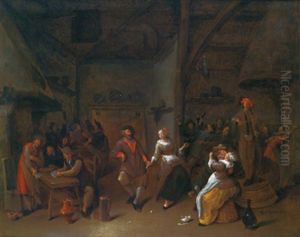 Feiernde Und Raufende Bauern Im Wirtshaus by Jan Jacobsz Molenaer