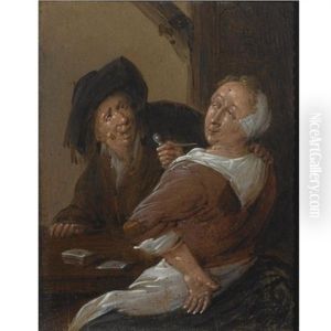An Amourous Couple Playing Cards In An Inn