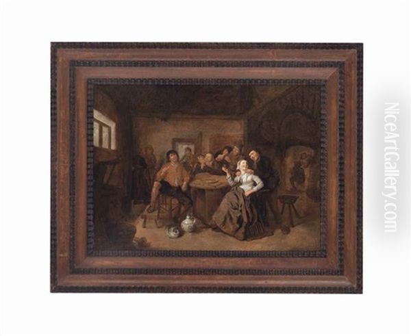A Tavern Interior With Peasants Smoking And Merry-making - view 1