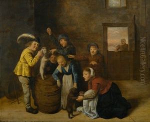 Children Playing With Dogs In An Interior Children Playing With Dogs In An Interior