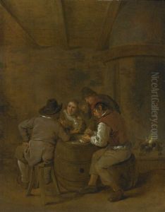 Smokers And Drinkers In A Tavern by Jan Miense Molenaer