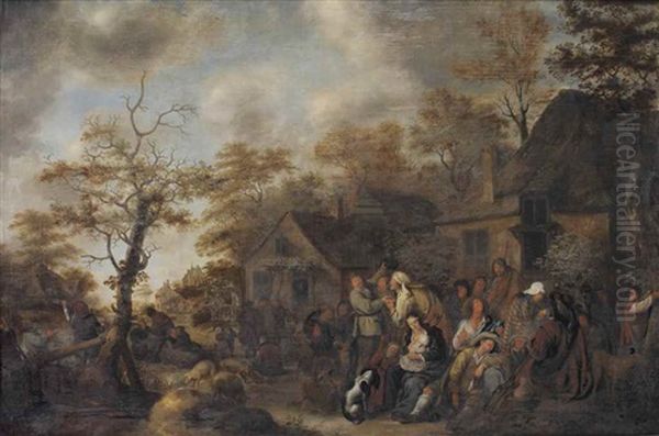 A Gipsy Fortune-teller, With Numerous Other Figures Outside A Village Inn - view 1