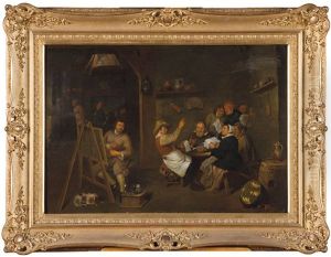Peintre Au Travail Dans Une Auberge Animee