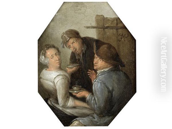 Peasants Pouring Drinks In An Interior; And Peasants Eating And Drinking In An Interior (pair) - view 1