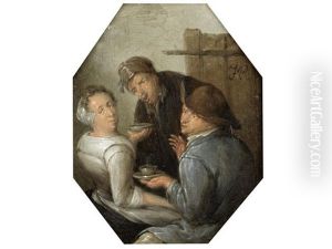 Peasants Pouring Drinks In An Interior; And Peasants Eating And Drinking In An Interior (pair) by Jan Miense Molenaer