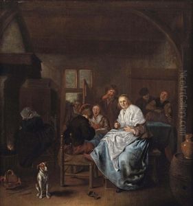 A Kitchen Interior With A Merry Company by Jan Miense Molenaer