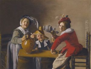 Interior With Children Drinking And Mischief-making