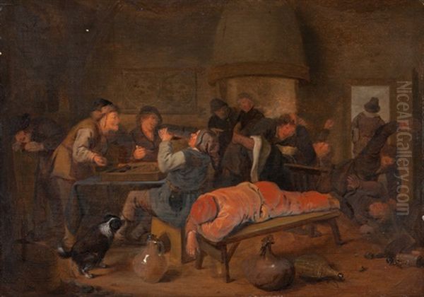 Trinkende, Spielende Und Raufende Bauern In Einer Taverne - view 1