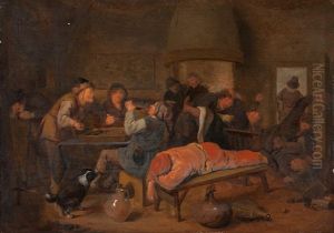 Trinkende, Spielende Und Raufende Bauern In Einer Taverne
