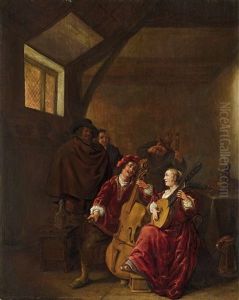 Elegant Couple Playing Music by Jan Miense Molenaer