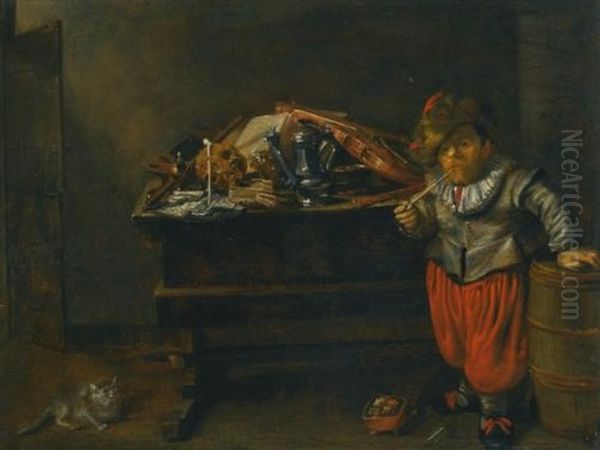 An Interior Wtih A Dwarf And A Vanitas Still Life - view 1
