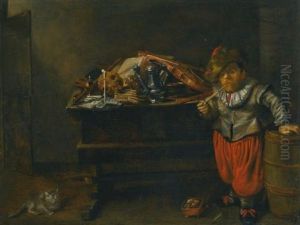 An Interior Wtih A Dwarf And A Vanitas Still Life