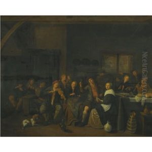 A Tavern Interior With Numerous Peasants Making Music And Merry Making by Jan Miense Molenaer