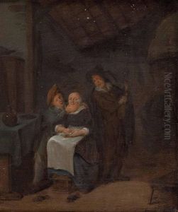 Interieur Mit Junger Frau, Liebhaber Und Geigenspieler