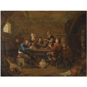 Figures Drinking And Smoking In An Inn, With An Amorous Couple In The Background by Jan Miense Molenaer