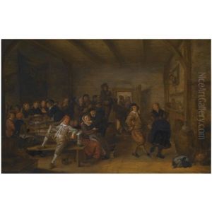 A Tavern Interior With Figures Revelling And Merry-making During A Wedding Feast
