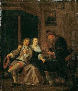 Interieurszene Mit Jungem Paar Und Altem Mann