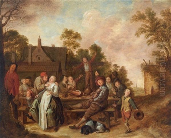 Frohliche, Musizierende Gesellschaft Im Freien Vor Einem Bauernhaus - view 1