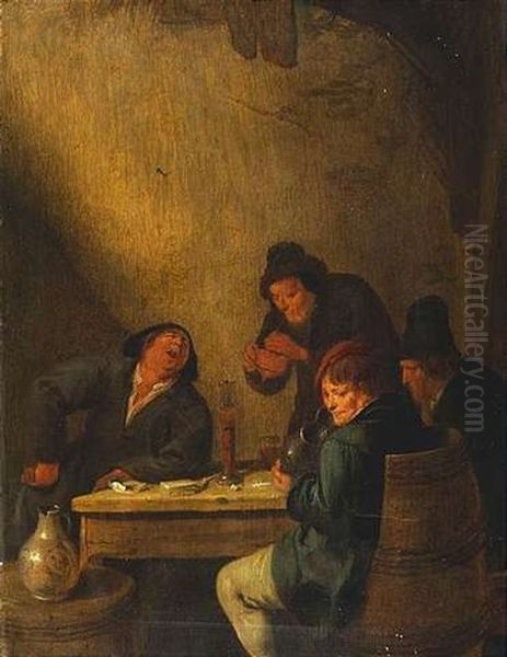 Gaststube Mit Vier Trinkenden Und Rauchenden Bauern - view 1