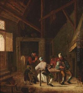 Kartenspielende Bauern In Einer Scheune by Jan Miense Molenaer