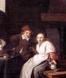Peasants Drinking In An Interior by Jan Miense Molenaer