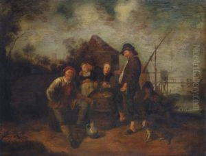 A River Landscape With Boors Smoking, Drinking And Carousing Outside A House