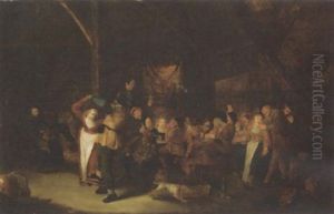 Peasants Merrymaking In A Tavern Interior by Jan Miense Molenaer