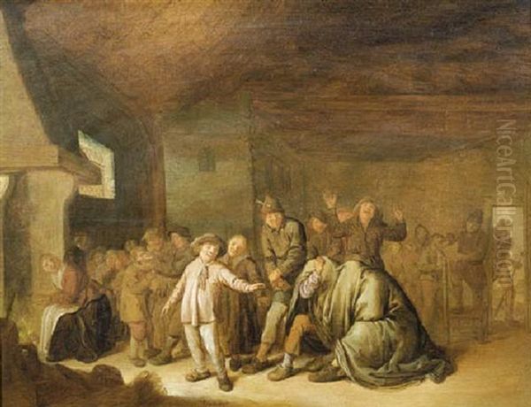 Peasants Playing Games In An Interior - view 1