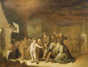 Peasants Playing Games In An Interior by Jan Miense Molenaer
