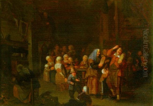 An Interior Of An Inn With A Couple Holding Twins In Their Arms - view 1
