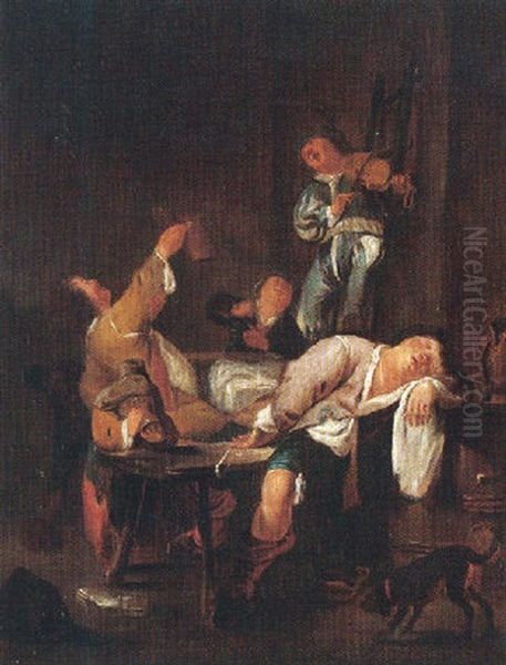 A Tavern Interior With A Peasant Playing The Violin And Singing, With Other Figures Drinking - view 1