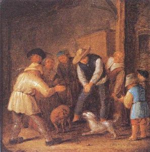 People Watching A Dog Fight by Jan Miense Molenaer